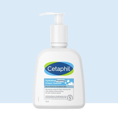 Cetaphil Hydrating Foaming Cream Cleanser 236 ml for Dry to Normal Sensitive Skin with Niacinamide, Aloevera and Glycerin